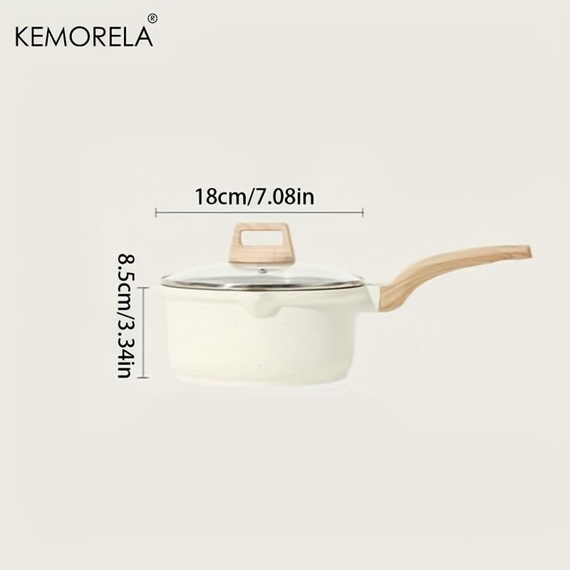 Набор из 1 кастрюли с антипригарным покрытием и крышкой - Подходит для индукционных плит, Носик для слива, Светло-бежевый с деревянными ручками, Идеально для приготовления на кухне