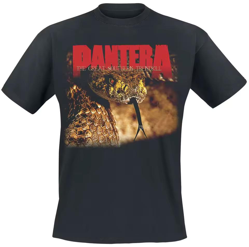 Pantera The Great Southern Trendkill Tee, Thrash Metal T-Shirt with Realistic Snake Photo & Red Logo Print, Metal Fan Merch