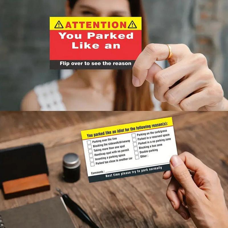 100 шт. Карточек за плохую парковку Вы припарковались как идиот Смешная картонная карточка о нарушении парковки с множеством причин для нарушения Смешной подарок