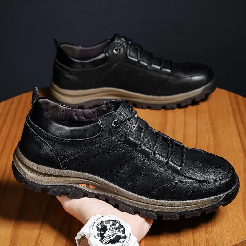 New Fashion Autumn Men Leather Shoes Brogue Casual Safety Shoes Men Genuine Leather Shoes Work Business Casual Sneakers Size 48
