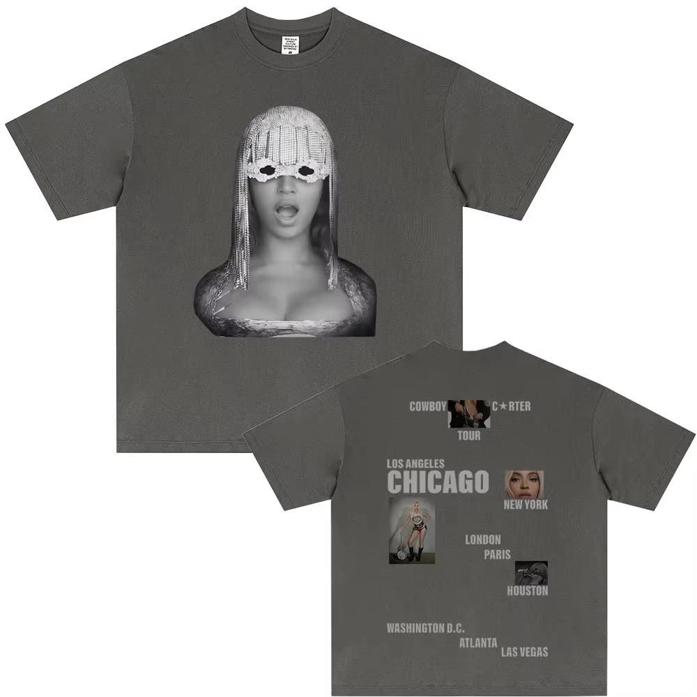 Футболка с портретом Beyoncé Cowboy Carter Tour, двусторонняя, винтажная, рэп, оверсайз, черная, унисекс, для женщин и мужчин