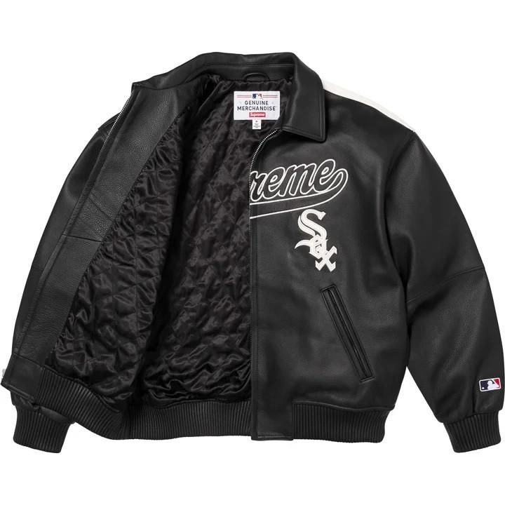 Supreme Кожаная куртка-бомбер Chicago White Sox Черная