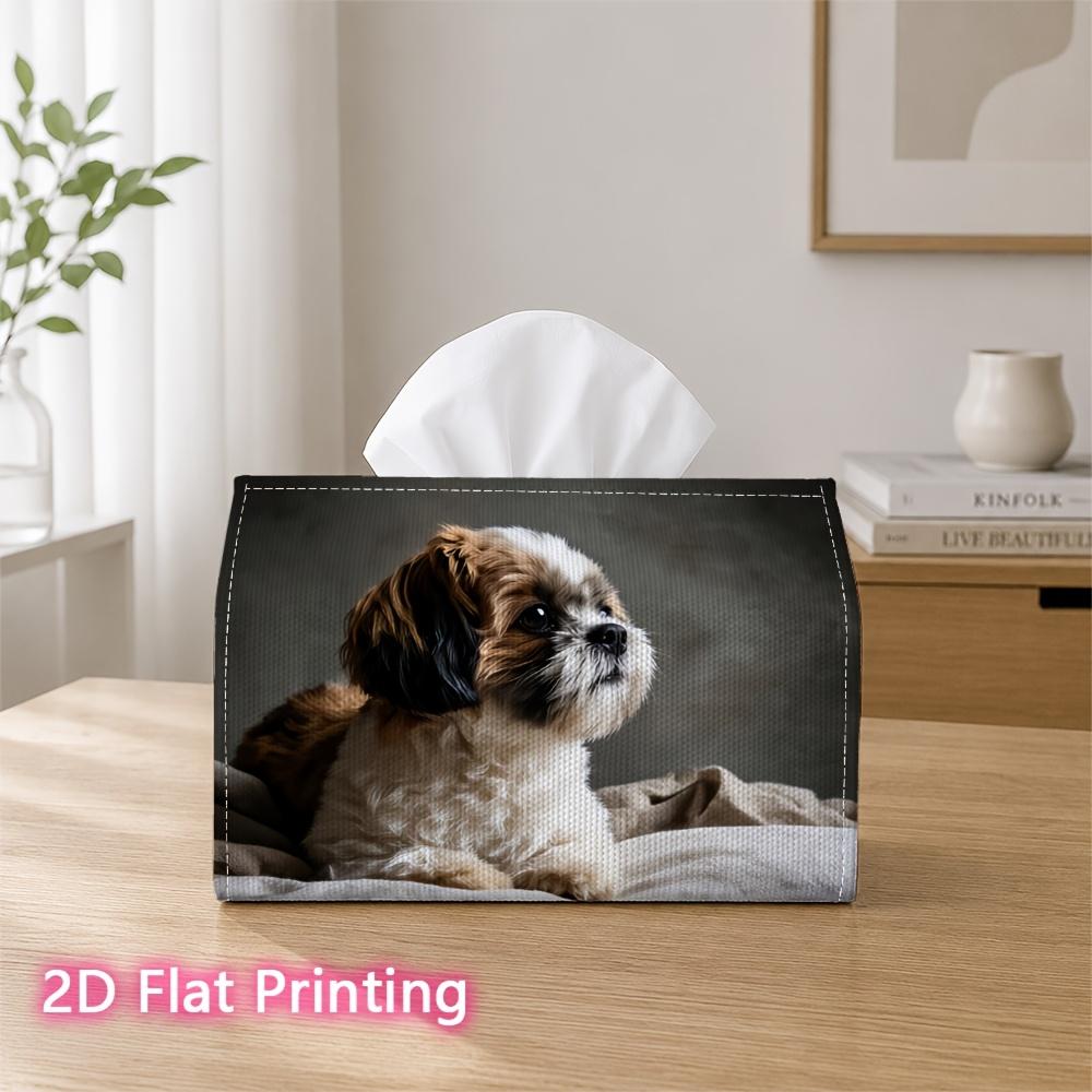 1pc 2D Flat Printed 17.78X10.92X12.95cm Tissue Box Gentle Shih Tzu Puppy Suitable for Tissues/Roll Paper/Napkins CJH528S186
