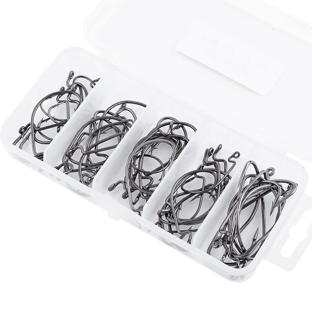 50шт коробка офсетный рыболовный крючок кривошип червь джиг высокоуглеродистая сталь рыболовные принадлежности инструменты