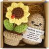 Positive Mini Potato and Sunflower Pot Set - Hand-Knit Crochet Dolls with Encouraging Card