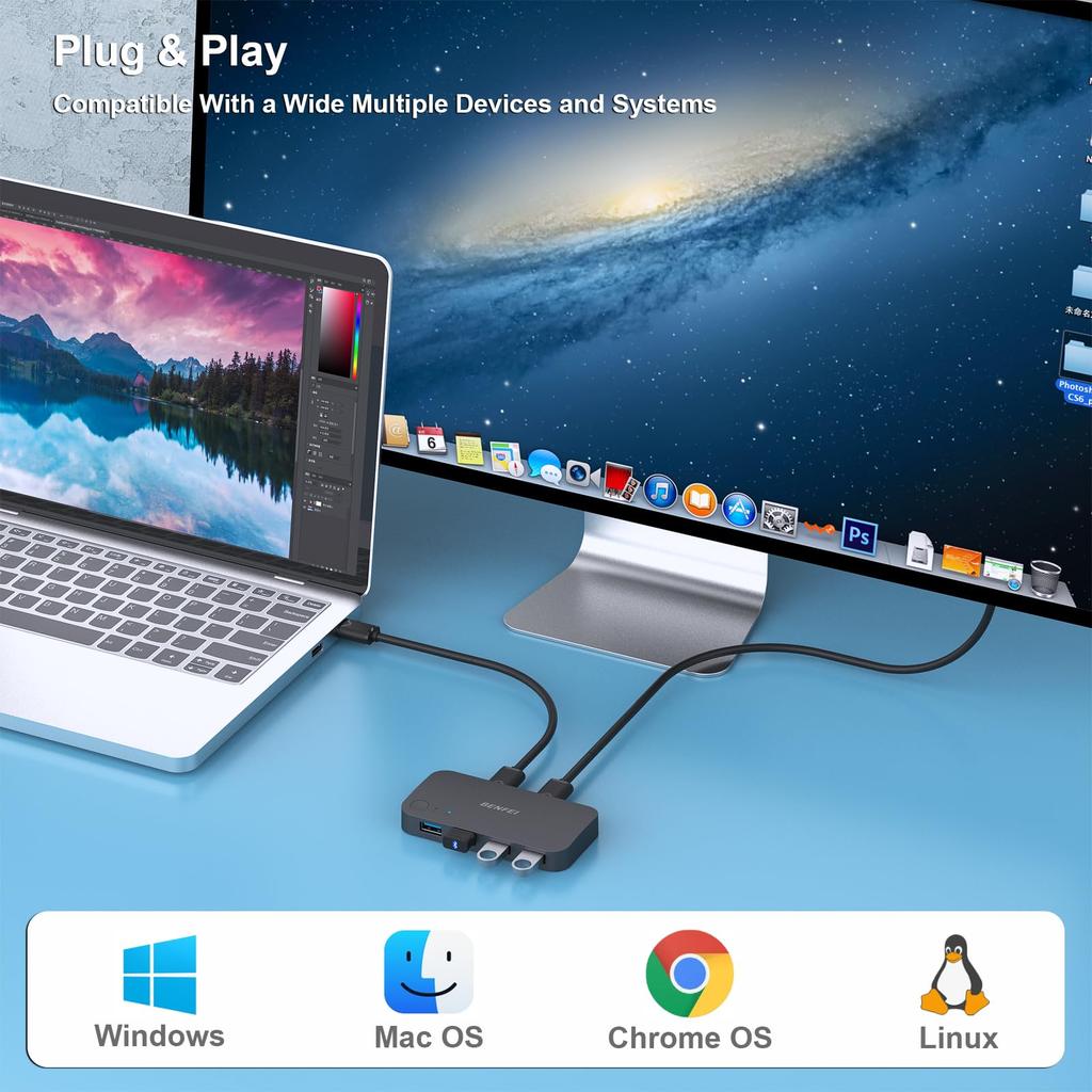 USB-переключатель BENFEI, высокоскоростной USB-переключатель для 2 ПК, ручной переключатель, переключатель принтера, USB-кабель x 2, 4 USB 3.0, принтер, мышь, клавиатура, концентратор,