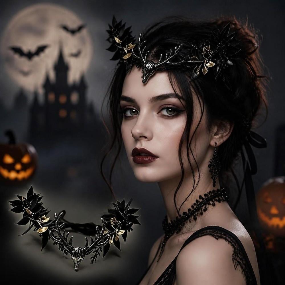 Dark Gothic Style Elf Headpiece Artificial Floral Floral Tiara Crown Halloween Cosplay Headwear