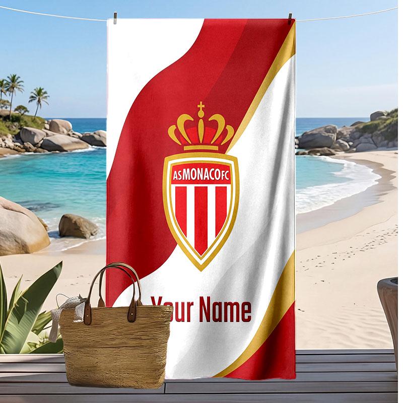 Monaco FC Personalized Printed Beach Towel Soccer Logo Support Custom Name Text Absorbent Towel For Sport Travel Special Gift