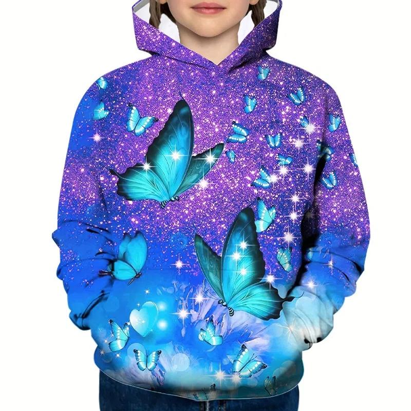 Толстовка для детей, толстовки с принтом бабочек для девочек, модные блузки с длинным рукавом для девочек, повседневные топы, толстовка для девочек
