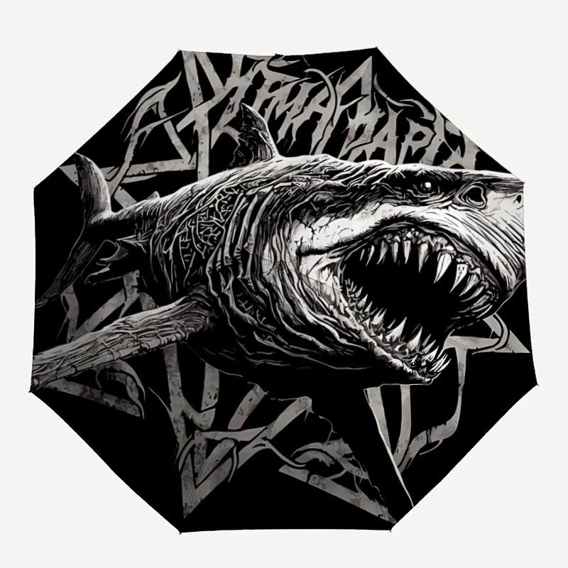 1PC Shark Artwork Automatic Folding Umbrella Automatic Open/Close, Automatic Folding, 8-Rib Durable Frame, Portable Travel Umbrella 709