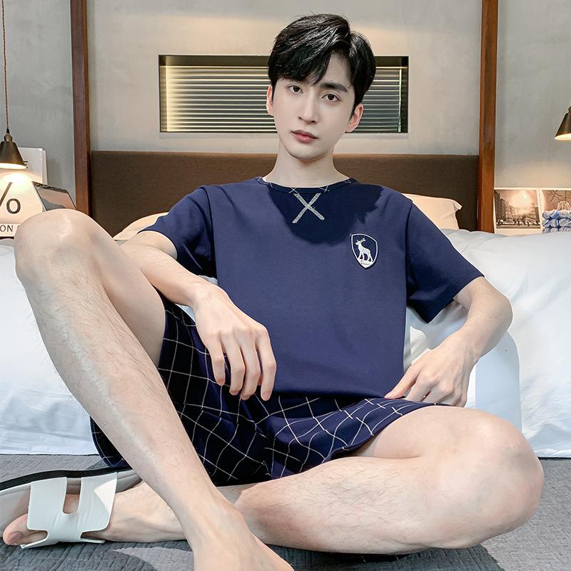 Летние трикотажные хлопковые мужские пижамные комплекты с короткими рукавами, мужской пижамный комплект с буквами, пижама для мужчин, одежда для сна, костюм для домашней одежды
