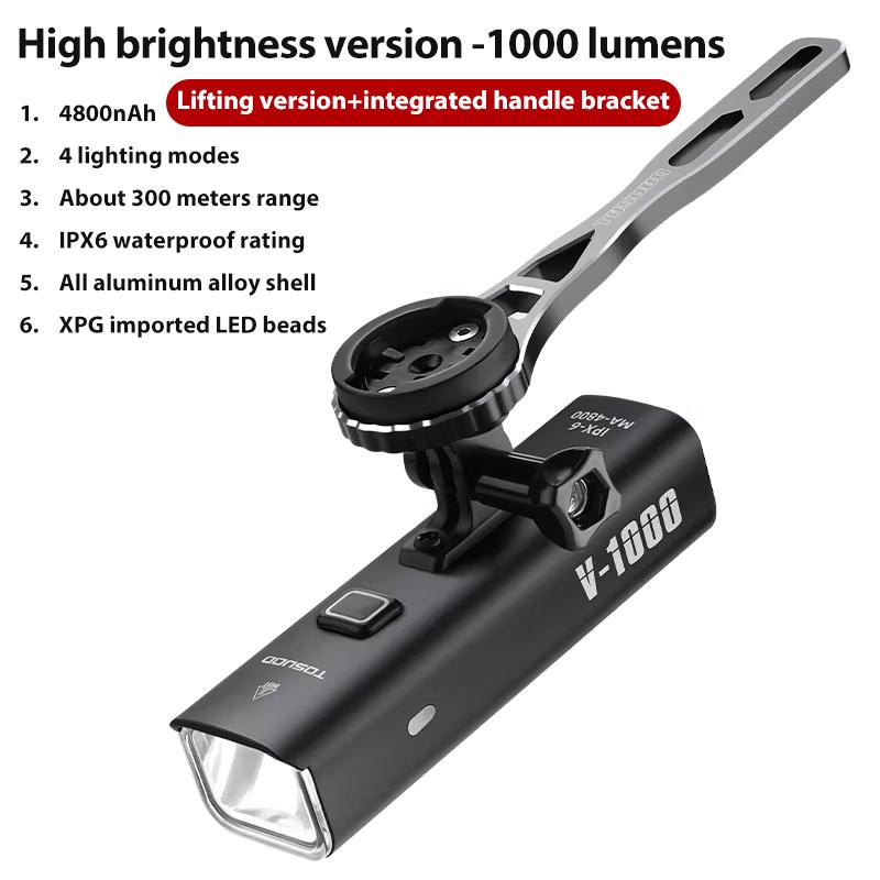 TOSUOD Bicycle Light 1000/1200/1500 Lumen Bike Headlight Power Bank Flashlight Handlebar USB Charging MTB Road Highlight 7