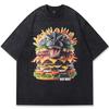 Streetwear Godzilla Burger Graphic T-Shirt Cotton Washed Black Tshirt Unisex Tops Tees Summer Short Sleeves T Shirt