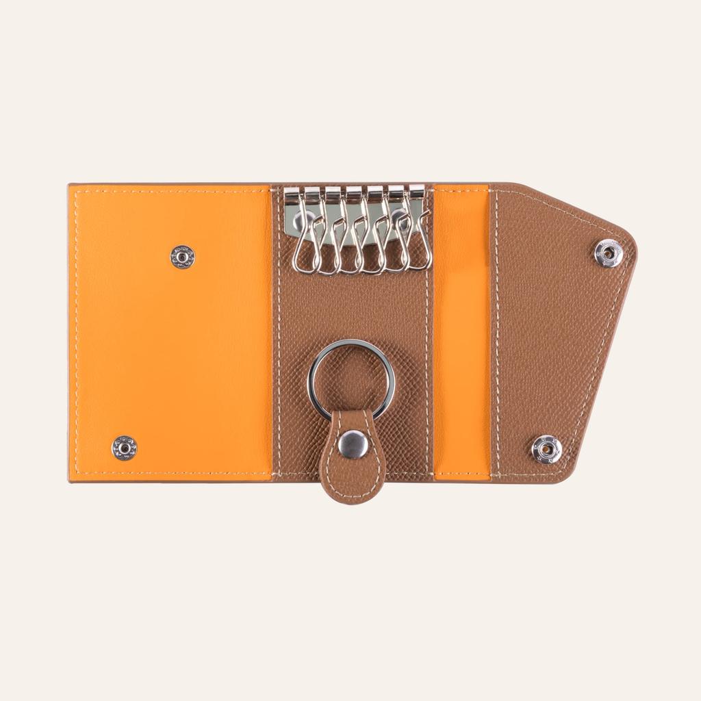 COGURE Ключница из натуральной кожи, европейская тисненая кожа, большая вместимость, 6 крючков для ключей, отделение для карт, унисекс, подарочная коробка в комплекте, карамель [COGURE]