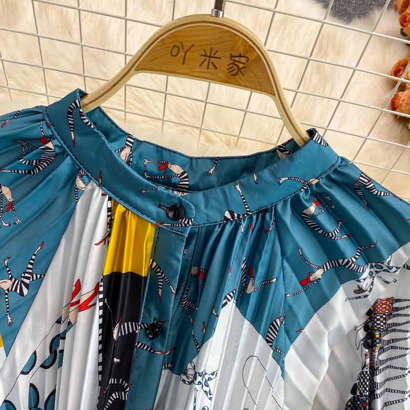 RUGOD Весна и осень популярно в Европе и Америке. Свободное атласное платье средней длины с принтом и круглым вырезом.