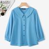 ZANZEA Женская блузка с отложным воротником, свободного кроя, с длинными рукавами, однотонная, в стиле кэжуал