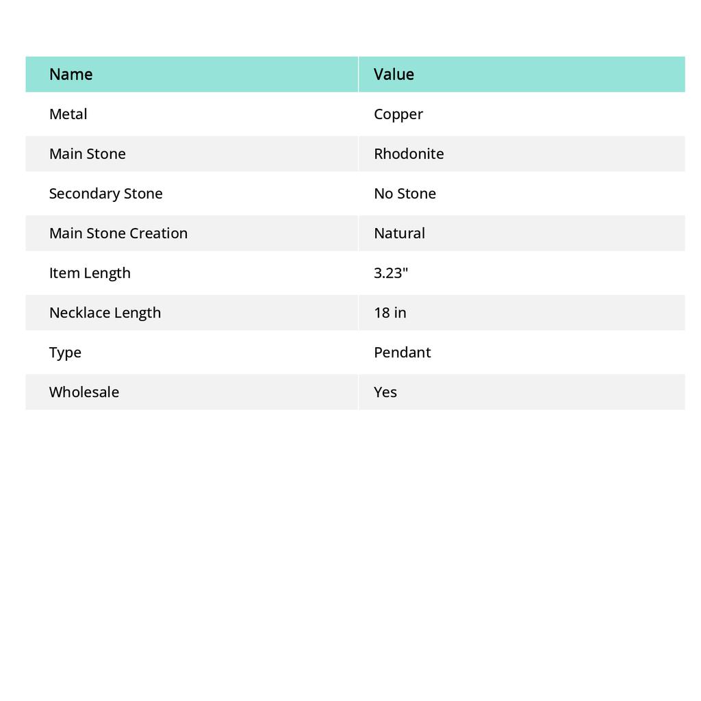 Родонит Драгоценный камень Медная проволока Обернутый Ювелирный кулон 3,23"