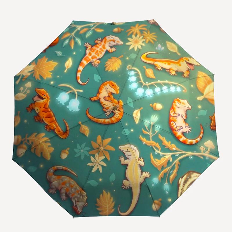 1pc Lizards and Nature Automatic Open/close Folding Umbrella, Compact Portable Travel Umbrella, Cute Umbrella, Durable Construction yy260328041
