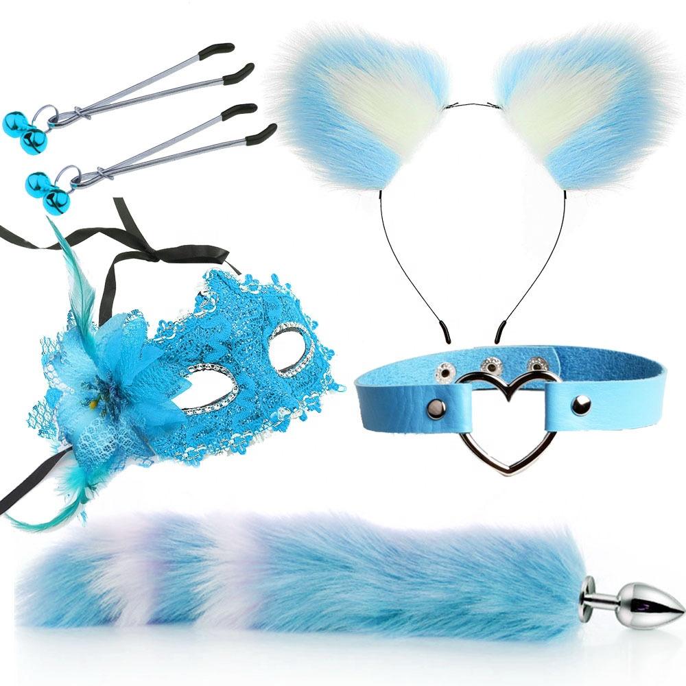 Popular  Hot Sell  Sex Lesbian Cat Ears Hair Band Nipple Clip Plug Anal Adult fox Cat Tail Anal Butt  Plug Sex Toys for Woman