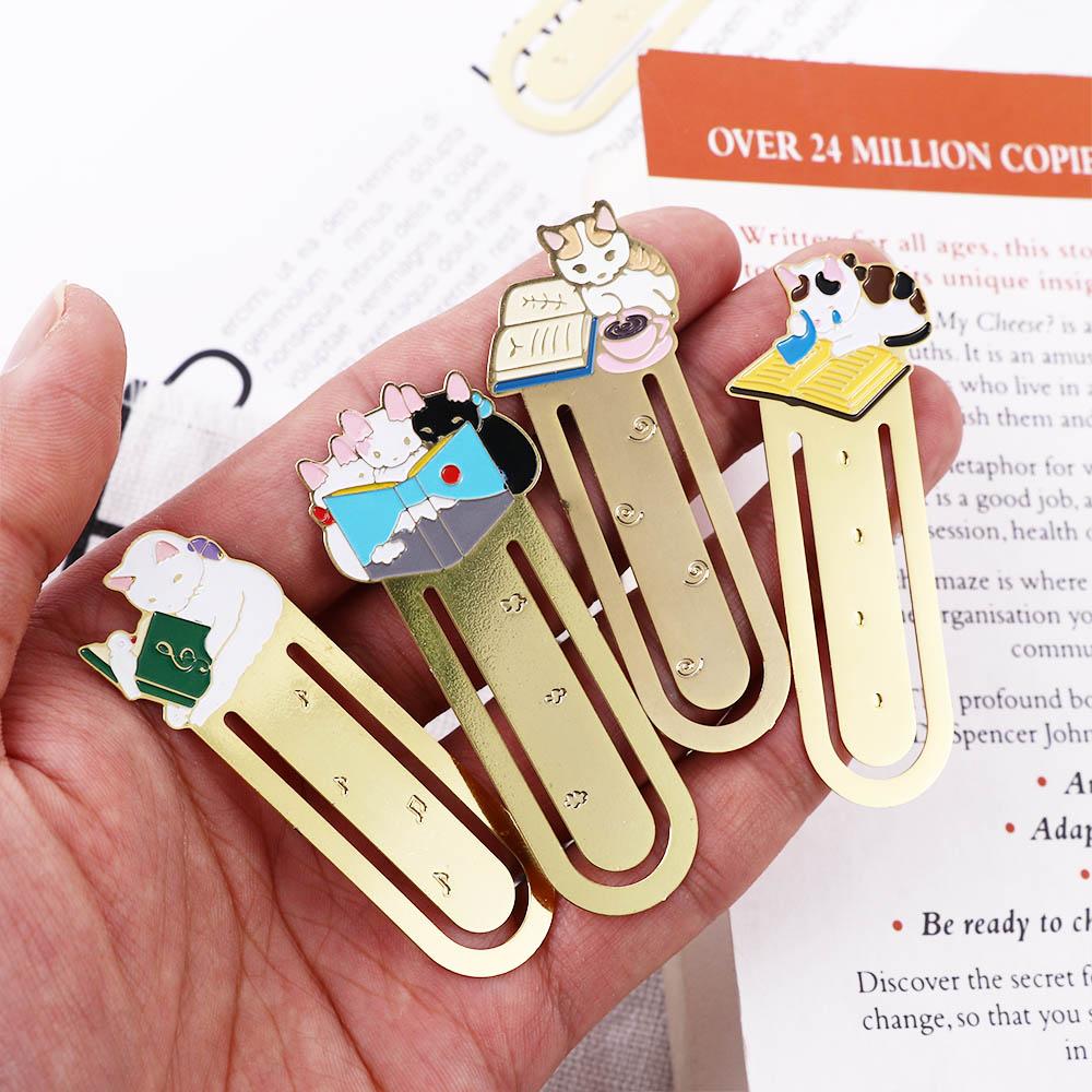 School Reading Japanese Cartoon Paper Cilp Cat Bookmark Metal Bookmark Bookmark Kittens Book Mark