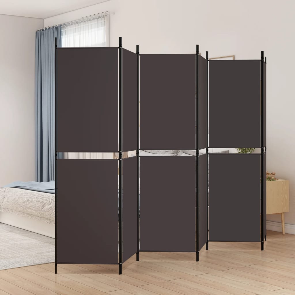 6 Piece Room Divider in Brown 300 x 180 cm Fabric