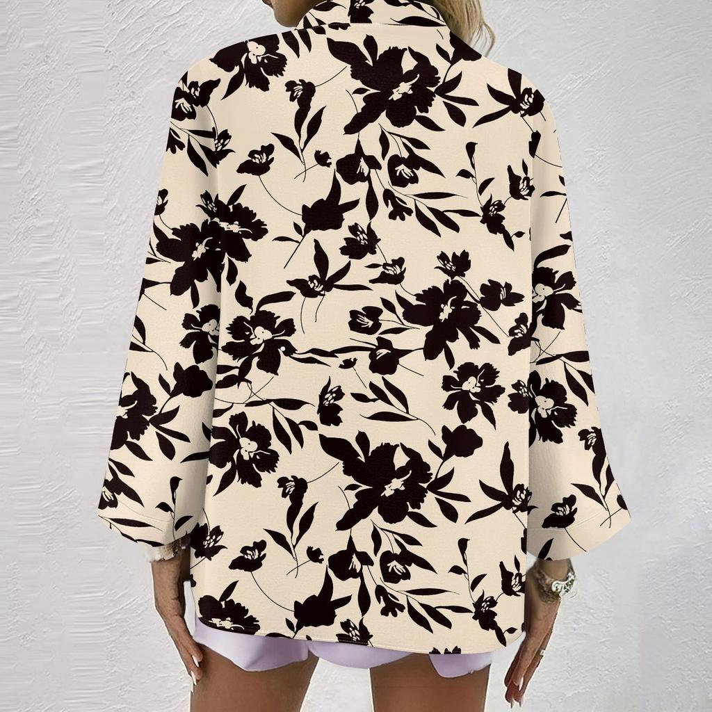 Женская модная и повседневная рубашка с длинным рукавом, V-образным вырезом, на пуговицах, с принтом, блузка, топ