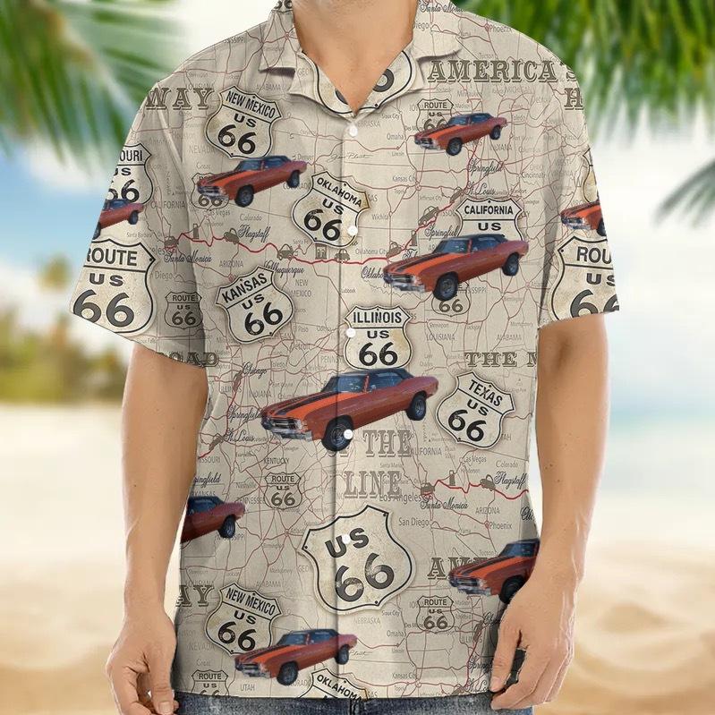 1116 summer new car pattern 1D digital printing Hawaiian men's lapel shirt