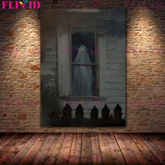 Ужасные фигурки призраков в окне Ретро настенная живопись на холсте Таинственная паника Художественные плакаты и принтеры