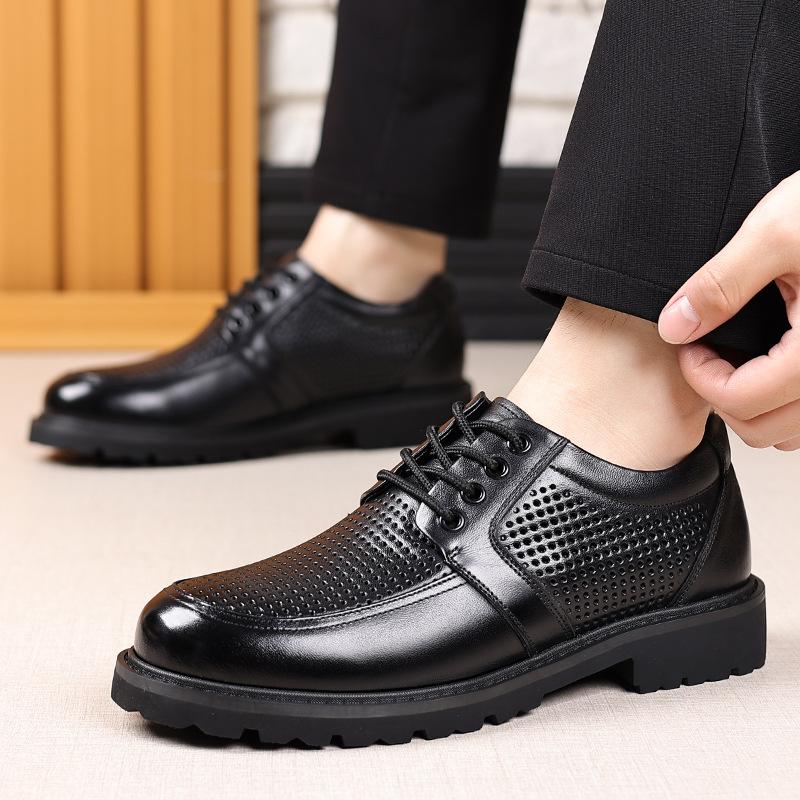 Casual leather shoes men's low-top first-layer cowhide breathable sandals hollow cool leather shoes men's 2025