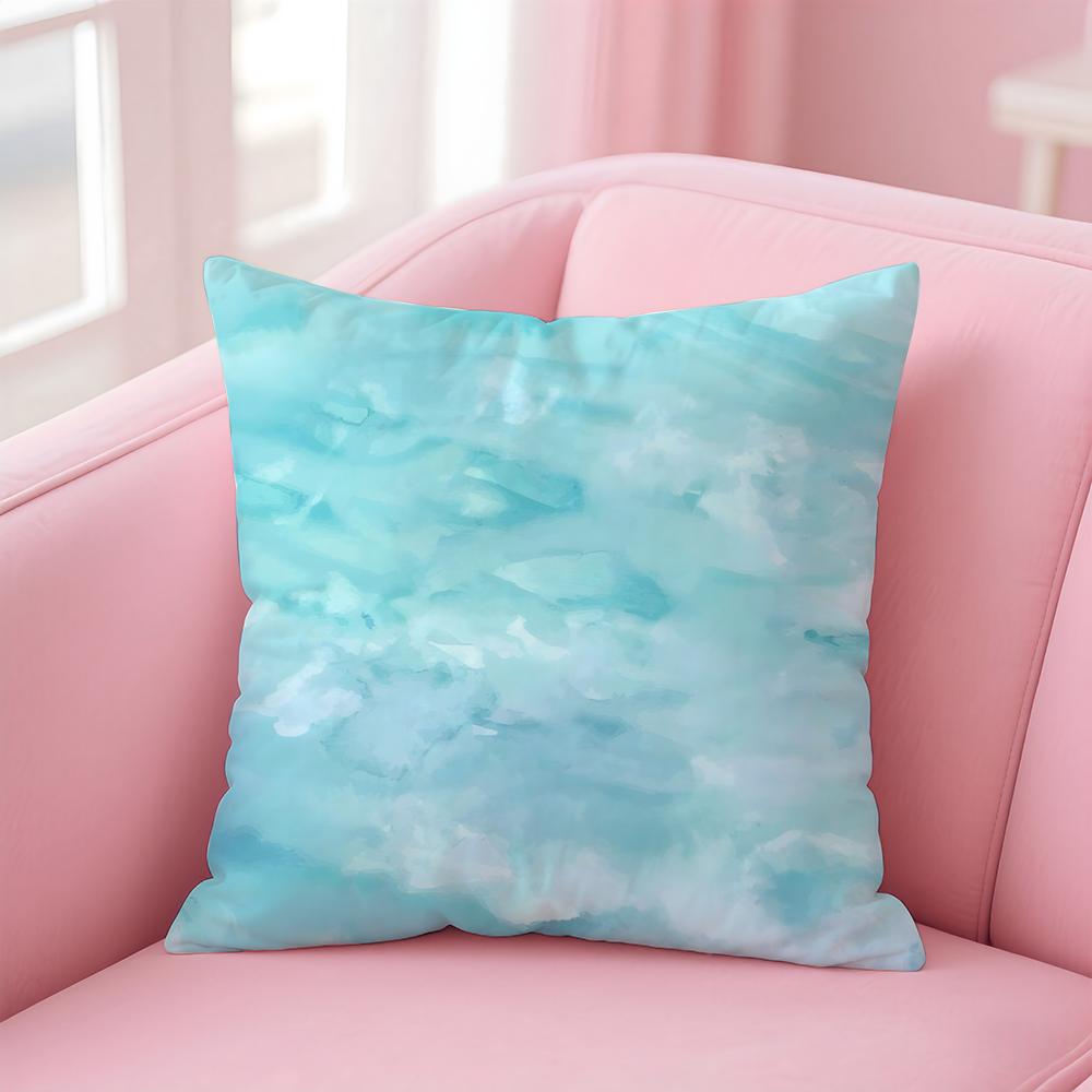 Blue Green Ocean Print Pattern Cushion Cover Pillow Case Soft Skin Friendly Fabric Concealed Zipper