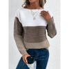 Elegant Three-color Patchwork Sweater Women Daily Commuter Casual Loose Jumpers Female Autumn Winter Knitted Thickened Warm Tops