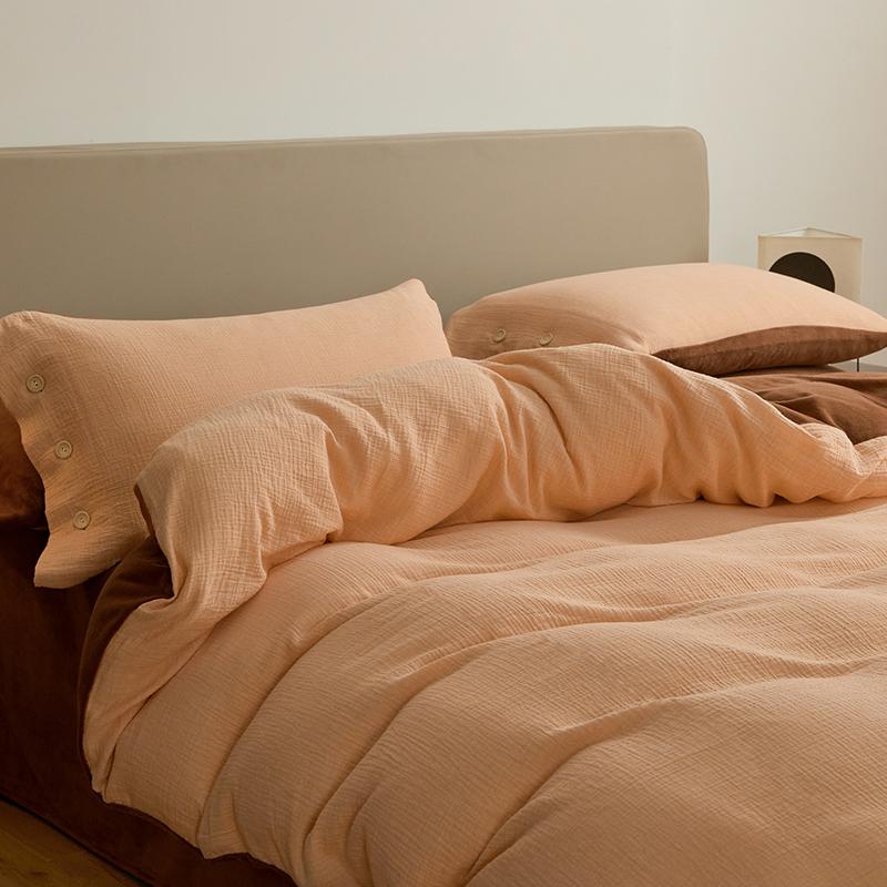 Sleep Grid Full Cotton Bubble Double Layer Yarn with Milk Velvet Four Piece Set