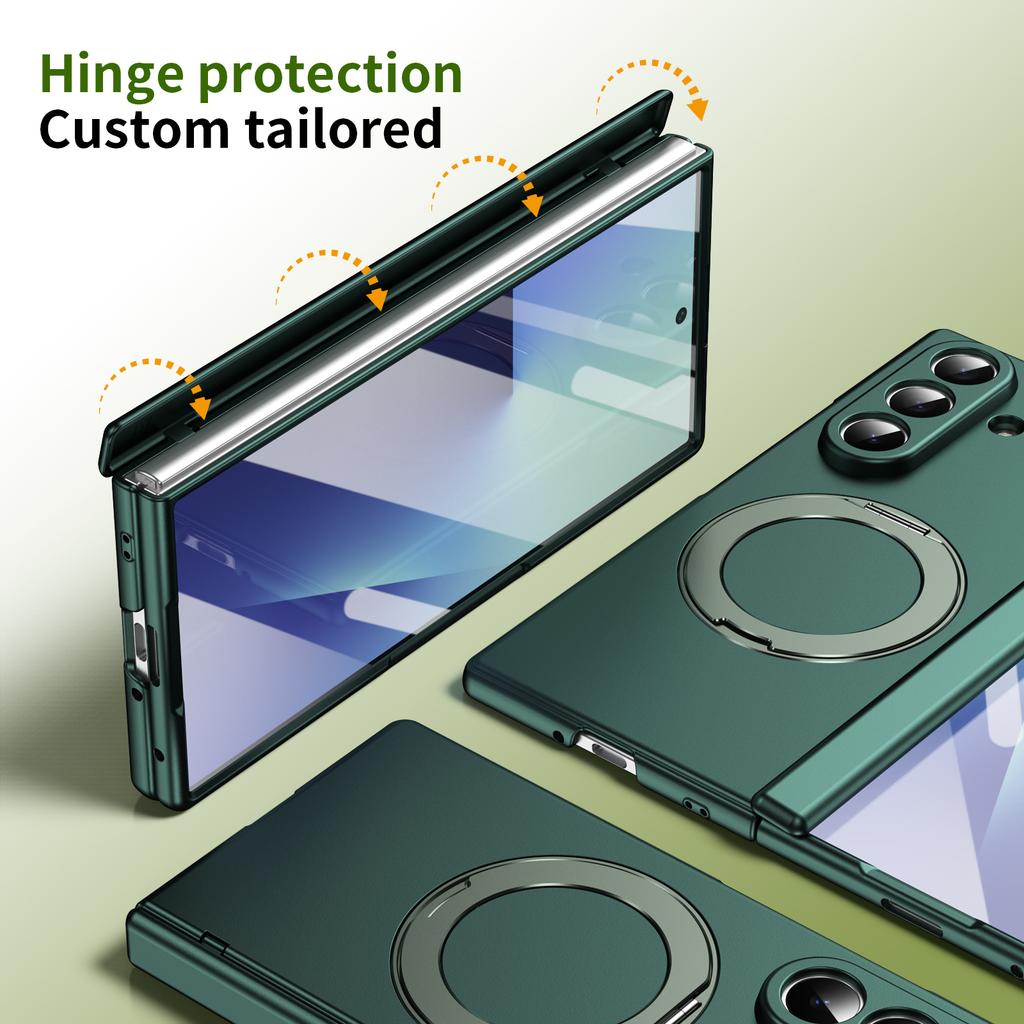 Ультратонкая магнитная крышка для Samsung Galaxy Z Fold 7/6/5 Многофункциональная вращающаяся на 360° подставка со стеклянным защитным экраном