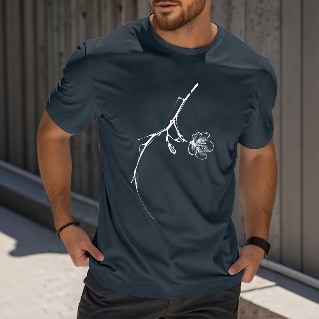 Мужская модная футболка с принтом, круглым вырезом, прямыми плечами и короткими рукавами