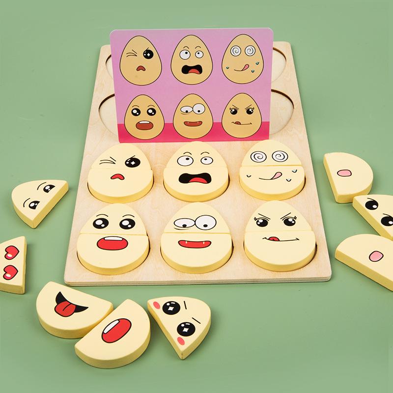 Wooden Children'S Early Education Fun Expression Egg Matching Game Battle Training Interactive Educational Toy