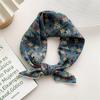 Retro Green Floral Small Silk Scarf - Korean Style Women's Versatile Autumn/Spring Accessory, Thin Square for Neck or Headband