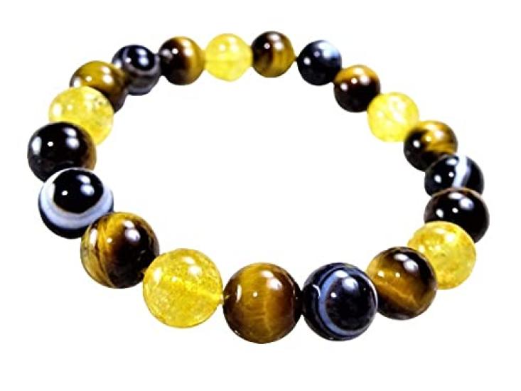 Камень Лист для финансовой карьеры и исполнения желаний Браслет Глаз и Цитрин для мужчин и Натуральная Сила 10 мм 17 см [Удача-хранитель, удача, исполнение] Тигровый