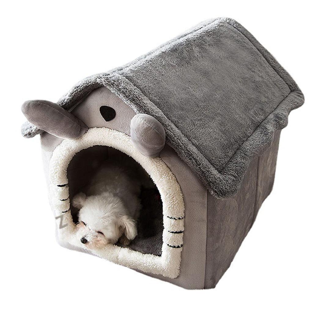 Small Dog House Warm Detachable Washable Triangular Roof Furry Indoor Sleeping Bed for Cat Pets