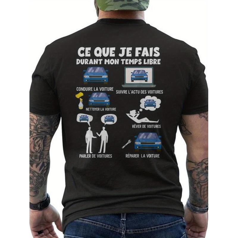 Men'S T-Shirt Featuring Car-Themed Humor, Designed For Leisure Time. It Has A Print On The Back And Is Made From, Ensuring Comfort And Breathability.