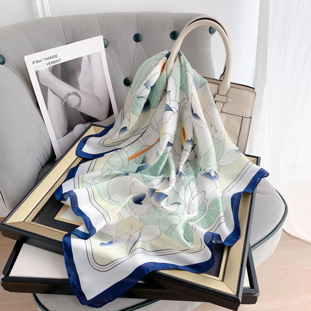 Silk Scarf Female Stripe Black and White Printing Spring and Summer New Decoration Simple Fashion Simulation Silk Square Scarf