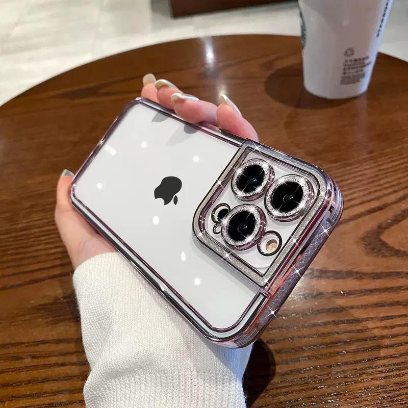 Applicable to iPhone15PROMAX electroplated TPU glitter lens mobile phone case Apple 16 transparent all-inclusive silicone soft