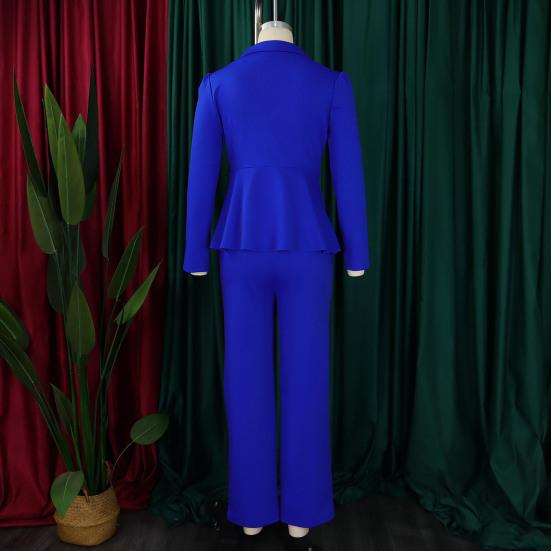 Женские костюмы больших размеров из двух предметов, блейзер с длинными рукавами и оборками, с неровным подолом, и брюки, деловой костюм, офисный рабочий комплект