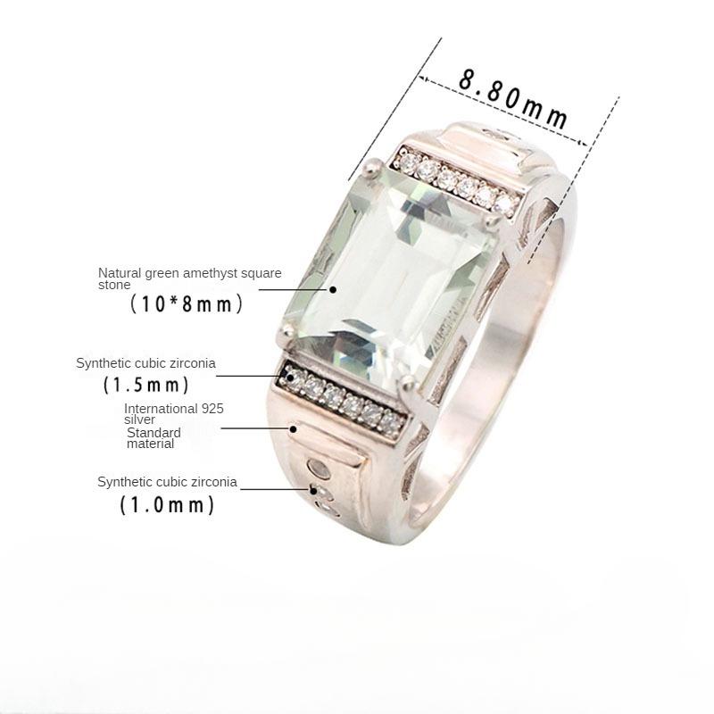 S925 серебряно-зеленый аметист с тесаным камнем, модное классическое мужское кольцо, ювелирное изделие