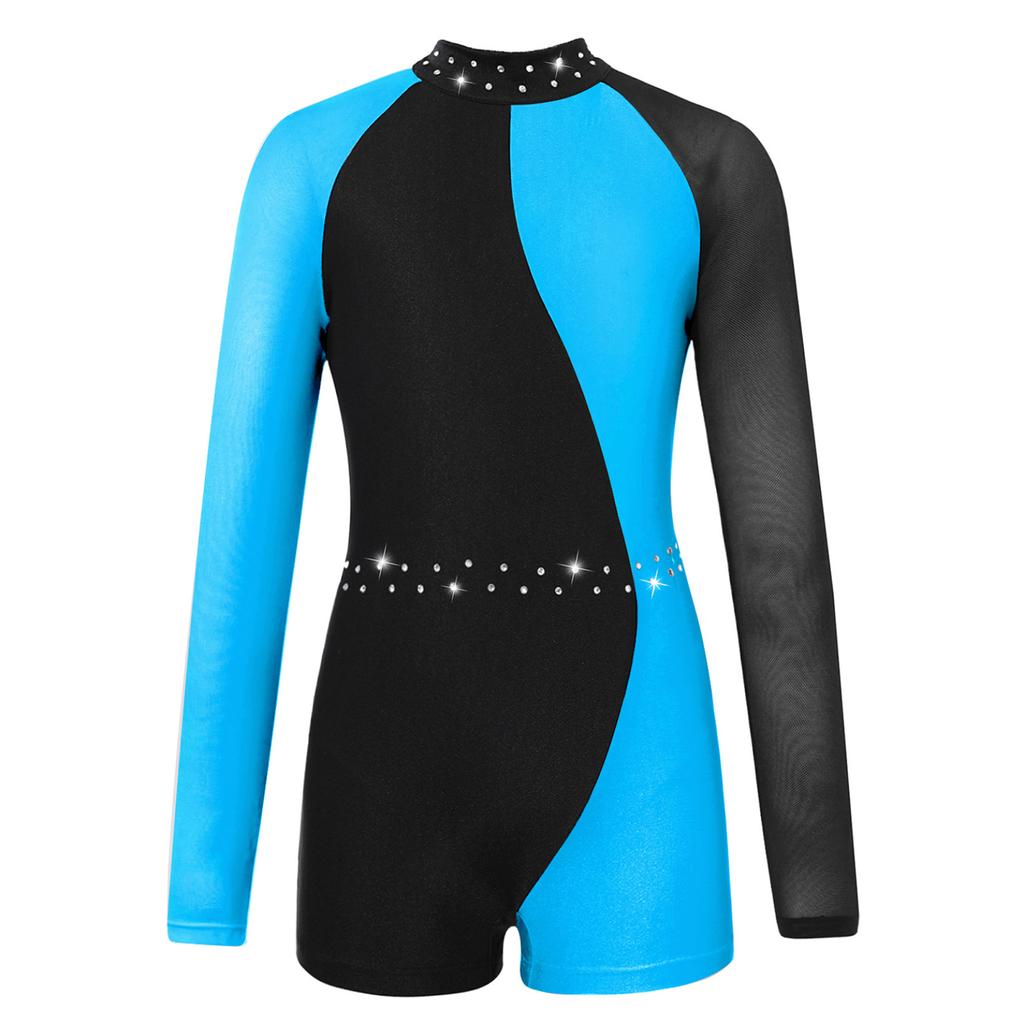 Балетный купальник для детей, сетчатый купальник с длинными рукавами контрастного цвета для танцев, комбинезон для гимнастики, одежда для танцев