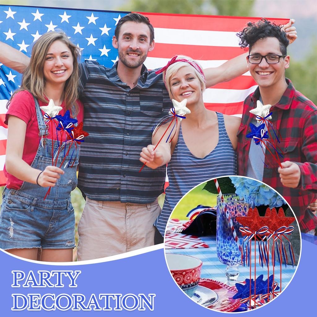 Independence Day Five-pointed Star Decoration Red, And Blue Five-star Bow Star Stick Plug American Independence Day Party Decoration