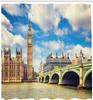 Шторка для душа Big Ben с крючками – Лондонский Вестминстерский мост и Башня с часами, Весеннее облачное небо, Декор для ванной комнаты