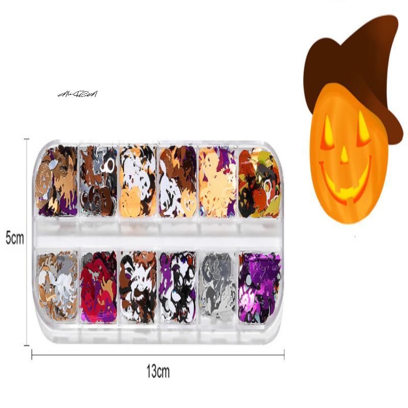 Halloween Ghost Pumpkin Shape Glitter Sequins 1 Box Holographic Festival DIY Craft Nail Decoration Art Accessories