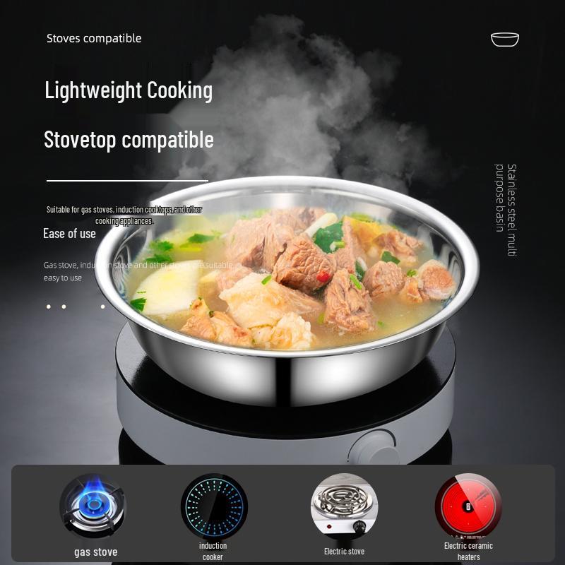 Stainless Steel Large Multi-Purpose Basin for Vegetables, Noodles, Baby Bath, Laundry, and More