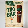 Vintage Tiki Bar Metal Tin Sign, Retro Beige Background with Aloha Palm Leaf, Tiki Totem & Cocktail Glass Art, Best for Beach Ho