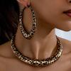 Fashionable Trendy Spicy Girl Style Exaggerated Earrings Geometric Leopard Pattern Milard Women's Earrings Necklace Set